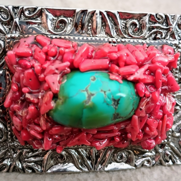 STREETS AHEAD VINTAGE BROWN LEATHER BELT WITH REAL RAW STONES SZ MEDIUM USED. - Picture 2 of 7